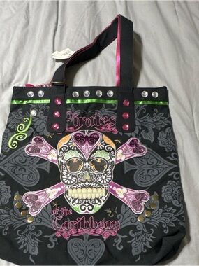 Disney Black Tote with Pink & Green Accents Pirates of the Caribbean theme